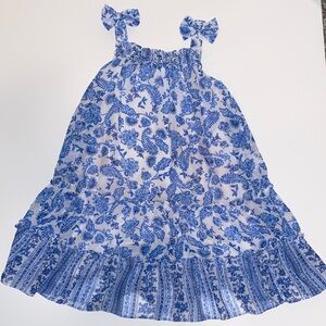 Jona Michelle Blue and White Floral Kids Formal Dress
